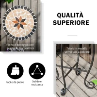 Outsunny Tavolino da Giardino, Tavolo da Esterno in Metallo Nero e Ceramica, Nero e Arancione Ф36 x 58cm(m-5)