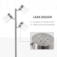 HOMCOM Lampada da Terra Moderna con 3 Paralumi Regolabili in Vetro, Piantana da Terra Design in Metallo, 38-52x25x165cm, Argento(m-6)