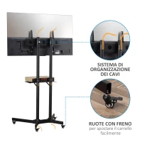 HOMCOM Carrello Porta Televisione con Ruote per TV 32-65'', Altezza e Angolazione Regolabile, Nero(m-7)