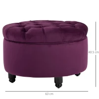 HOMCOM Pouf Contenitore in Velluto Viola per Camera, Design Vintage e Seduta in Stile Chesterfield Imbottita, 54x54x22cm(m-3)
