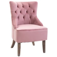 Homcom Poltroncina in Velluto Rosa con Gambe in Legno e Schienale Trapuntato(m-1)