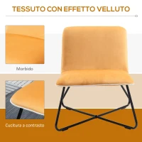 HOMCOM Poltrona in Velluto Stile Nordico Senza Braccioli, Poltroncina da Camera con Base in Metallo Incrociata, 55x69x68cm, Giallo(m-6)