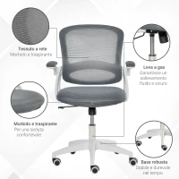 Vinsetto Sedia da Ufficio Ergonomica con Schienale a Rete e Seduta Imbottita, Altezza Regolabile, 65.5x61.5x88-97.5cm, Grigio(m-8)
