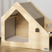 PawHut Niche à Chien et Chat Maison pour Chien et Chat d'intérieur Design avec Deux gamelles et Coussin Amovible - Beige(m-8)
