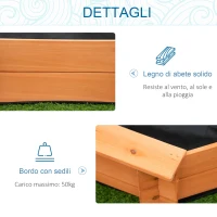 Outsunny Sabbiera per Bambini in Legno con Sedili e Copertura, Età 3-8 Anni, 139.5x139.5x21.5cm(m-7)