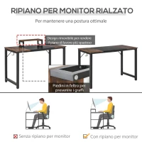 HOMCOM Scrivania Vintage da Ufficio Stile Industriale, Scrivania Porta PC con Supporto per il Monitor e Gancio, Marrone e Nero, 120x60x73.5cm(m-6)
