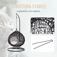 PawHut Amaca per Gatti in Rattan, Cuccia con Cuscino Incluso in Felpa e Cotone per Animali (Φ60 x 110cm)(m-6)