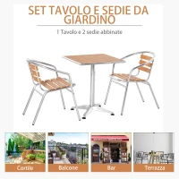 Outsunny Set Tavolo e Sedie da Giardino ed Esterno 3 Pezzi in Alluminio con Finitura Effetto Legno(m-7)