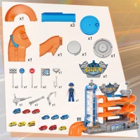 HOMCOM Garage Giocattolo a 3 Livelli con Rampe e Macchinine, Ascensore Manuale o a Batteria, Età 3-6 Anni, 60x22x36cm, Multicolore(m-5)