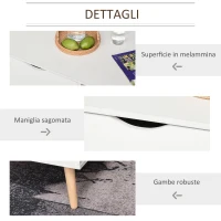 HOMCOM Tavolino da Salotto in Stile Nordico, Tavolino da Caffè in Legno Bianco per Soggiorno con Cassetti e Scaffali, 100x48x44cm(m-7)