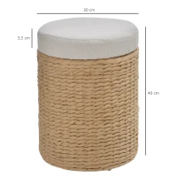 HOMCOM Tabouret de Rangement Repose-Pieds 2 en 1 Design Simple et Moderne Idéal pour Salon Chambre Salle de Bain Ø 30 x 40 cm Beige(m-3)