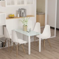 HOMCOM Tavolo Rettangolare Moderno da Cucina e Soggiorno, Gambe Rotonde in Metallo e Piano in Vetro Temperato, 120x60x75cm, Bianco(m-2)