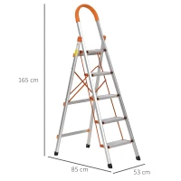 HOMCOM Scala Professionale in Alluminio con 5 Gradini di 13.5 cm Pieghevole, Richiudibile e Salvaspazio, 53x85x165cm(m-3)