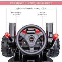 HOMCOM Tracteur électrique Enfant - tractopelle Enfants 6V - V. Max. 2,5 Km/h - Effets Lumineux sonores - Pelle Manuelle - métal PP Noir Rouge(m-6)