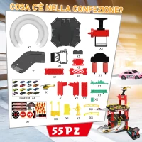 HOMCOM Pista Macchinine su 3 Livelli con 4 Auto 1 Elicottero e Accessori Inclusi per Bambini 3+, Rossa e Nera 62x52x51cm(m-6)