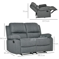 HOMCOM Divano 2 Posti Reclinabile in Tessuto con Sedute Indipendenti e Braccioli, 141.5x95x94.5cm(m-3)