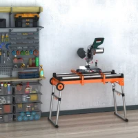 HOMCOM Banco da Lavoro Pieghevole 5 in 1, Carrello, Trabattello e Supporto per Troncatrice Radiale, Altezza Regolabile, 124-131x55.5x65.5-86cm(m-2)