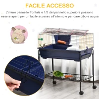 PawHut Gabbia per Conigli Porcellini d'India e Piccoli Animali con Struttura Rialzata, Ruote Girevoli e Accessori Inclusi 78x44x91cm(m-5)