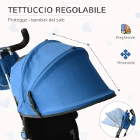 HOMCOM Triciclo per Bambini con Maniglione Tettuccio Deluxe Struttura Metallo 102 x 49 x 102cm Nero Blu(m-8)