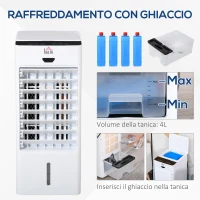 HOMCOM Raffrescatore Evaporativo con Telecomando e Serbatoio 4L, Ventilatore con Ghiaccio 9 Funzioni Timer 7.5h e Oscillazione, 75W, Bianco(m-7)