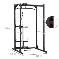HOMCOM Palestra Multifunzione Stazione Fitness per Allenamento a Casa e Professionale, in Acciaio, 155x118x220cm, Nero(m-3)
