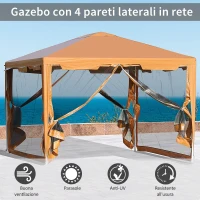 Outsunny Tenda Gazebo da Giardino Pieghevole con Zanzariera, Struttura in Metallo Copertura PE, 395x295cm, Marrone(m-4)