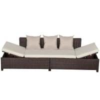 Outsunny Divano da Esterno Convertibile in Rattan Marrone, Salotto Mobile da Giardino con Cuscini Imbottiti, 220x68x62cm(m-1)