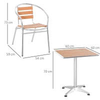 Outsunny Set Tavolo e Sedie da Giardino ed Esterno 3 Pezzi in Alluminio con Finitura Effetto Legno(m-3)
