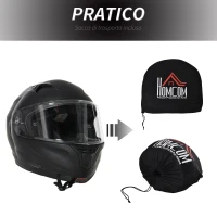 HOMCOM Casco Moto Integrale con Visiera Esterna e Parasole, Slot per Bluetooth e ECE R22, Taglia M 57/58cm, Nero(m-6)