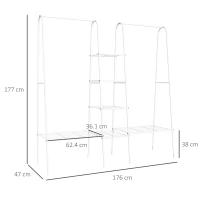 HOMCOM Stand Appendi Abiti con Scaffale a 4 Ripiani, Tubolare in Metallo 176x47x177cm Bianco(m-3)