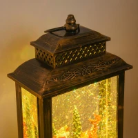 HOMCOM Decorazione Natalizia Lanterna con Babbo Natale in Slitta, Luci e Musica, Alimentazione USB, Bronzo(m-9)