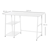 HOMCOM Scrivania Moderna per Camera e Ufficio con 2 Ripiani Laterali, Scrivania Porta PC in Legno e Acciaio, 120x60x76cm, Bianco(m-3)