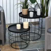 Outsunny Set 2 Pezzi Tavolini da Caffè, Tavolino Contenitore per Soggiorno in Metallo Nero, Φ50x50cm & Φ41.5x35.5cm(m-2)
