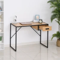 HOMCOM Scrivania Moderna Salvaspazio dal Design Industriale con 1 Cassetto, in Legno e Metallo, per Camera/Ufficio, 110x45x76cm(m-2)