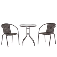 Outsunny Set Tavolo Pieghevole e 2 Sedie da Giardino in Acciaio e Rattan PE, Arredamento da Esterno da 3 Pezzi Marrone(m-1)