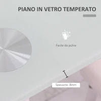 HOMCOM Tavolo Rettangolare Moderno da Cucina e Soggiorno, Gambe Rotonde in Metallo e Piano in Vetro Temperato, 120x60x75cm, Bianco(m-5)