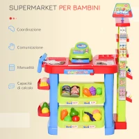 HOMCOM Gioco Supermarket per Bambini Luci e Suoni Cassa Giocattolo e Accessori(m-4)