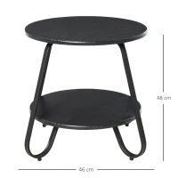 HOMCOM Tavolino Rotondo da Caffè Stile Industriale con 2 Ripiani e Telaio in Metallo Nero per Soggiorno Φ50x46.5cm(m-3)