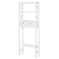Kleankin Mobile per WC Scaffale Bagno Salvaspazio, 3 Mensole e 2 Cassetti(m-1)