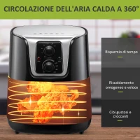 HOMCOM Friggitrice ad Aria Calda Temperatura Regolabile da 80-200°C, 1300W, Friggitrice Senza Olio da 4L con Timer 30 minuti, Spegnimento Automatico, Nero(m-4)