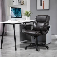Vinsetto Sedia da Ufficio con Funzione Dondolio in Similpelle Marrone con Altezza Regolabile, Design Elegante ed Ergonomico, 62x62x90-99.5cm(m-2)