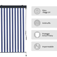 Outsunny Tenda Avvolgibile a Rullo da Esterno, Impermeabile, Funzionamento Manovella, Grigia Bianca e Blu 140 x 200 cm(m-7)