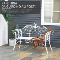 Outsunny Panchina in Metallo da Giardino, Panca da Giardino 2 Posti, 134x51x89cm - Bianco(m-6)
