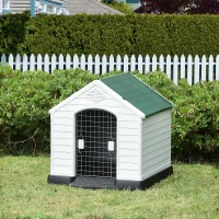 PawHut Cuccia per Cani Medi da Esterno e Interno, Casetta in Plastica con Cancello Rimovibile, 78x87x81cm, Bianco Verde Nero(m-2)