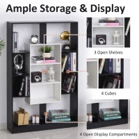 HOMCOM Mobile Libreria a Muro, Design Moderno e Antiribaltamento in Legno Bianco e Nero, per Casa, Ufficio, 95x22x150cm(m-3)