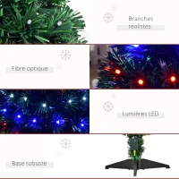 HOMCOM Sapin de Noël Artificiel Lumineux 90 lumières LED Fibres optiques Lumineux Multicolores 90 Branches PVC étoile Sommet Brillante Ø 48 x 90 cm Vert(m-7)