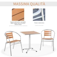 Outsunny Set Tavolo e Sedie da Giardino ed Esterno 3 Pezzi in Alluminio con Finitura Effetto Legno(m-5)