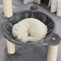 PawHut Arbre à chat 2 griffoirs grattoirs sisal naturel hamac jeu 2 boules suspendues peluche haute densité 400 g/m² gris(m-9)