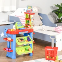 HOMCOM Gioco Supermarket per Bambini Luci e Suoni Cassa Giocattolo e Accessori(m-2)