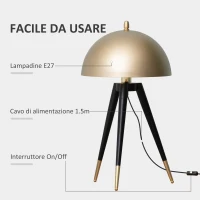 HOMCOM Lampada da Tavolo a Treppiede con Paralume Dorato in Metallo, Attacco E27, Ф30x62cm(m-5)